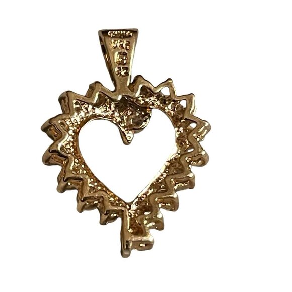 Sterling Silver 925 Cubic Zirconia‎ Gold Tone Overlay Open Heart Pendant Charm - Picture 4 of 7